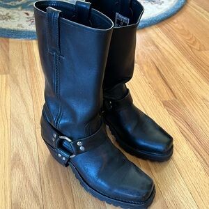 Frye Harness Boots, black leather, 8” shaft height, excellent used condition.